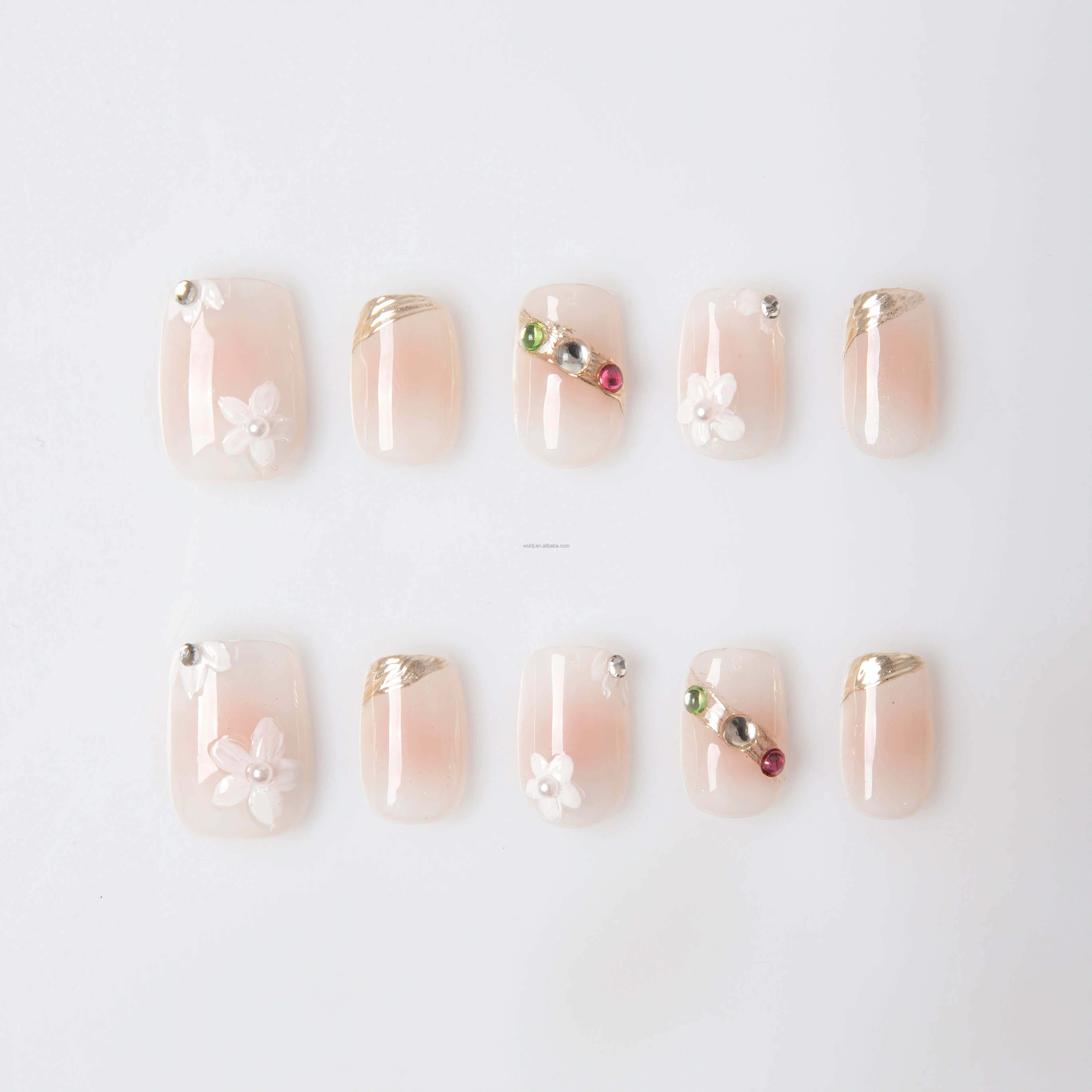 Wholesale Manicure Manufacture Nail Vendor Supplier Hand Made  Gem Stone Salon Quality Finger Press on Nails