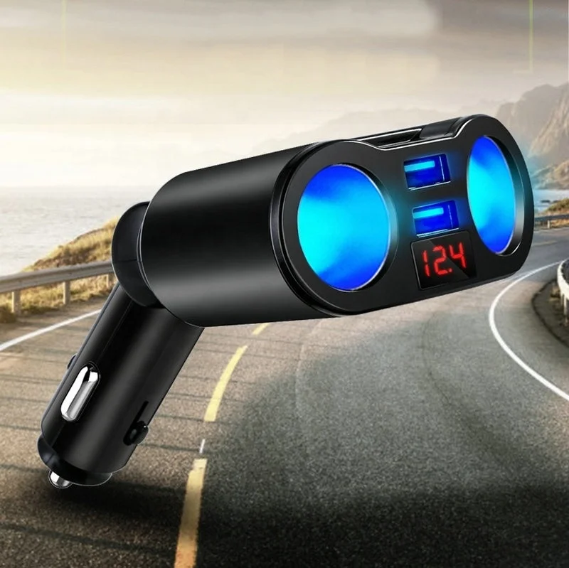 2022 Hot Sell 15W Power Quick Charging Car Charger Cigarette Lighter Multiple Port Car Charger With LED Dual USB Display