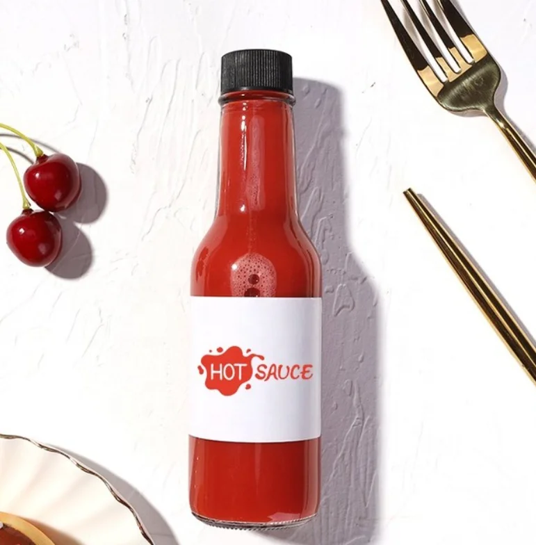 Clear 90ml 3oz 150 ml 5 oz 8oz 250ml woozy bottle vinegar ketchup Chili hot sauce Glass bottle with plastic Caps