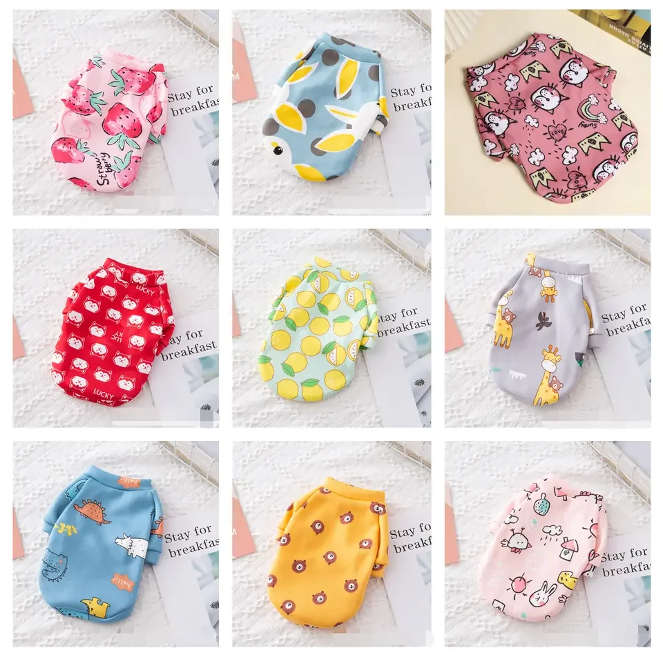 Pet supplies Cheap Comfort Breathable Cartoon Print cute Pet Dog winter Jumper T Shirt Clothes cotton dog clothes