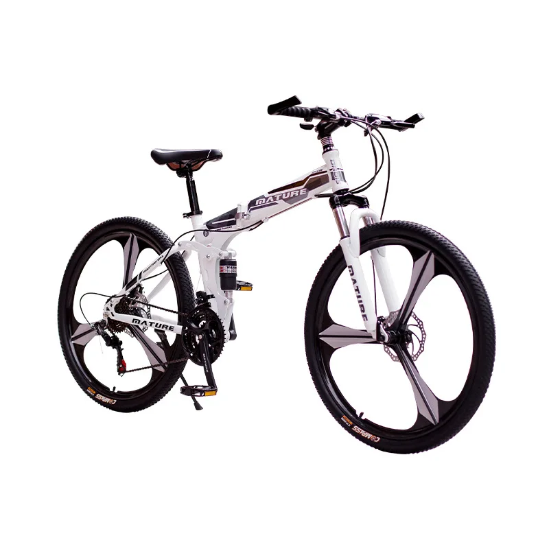 Folding 21 speed 26 inch mountain bike off road full suspension folding bike 3 cutter wheel adult bike