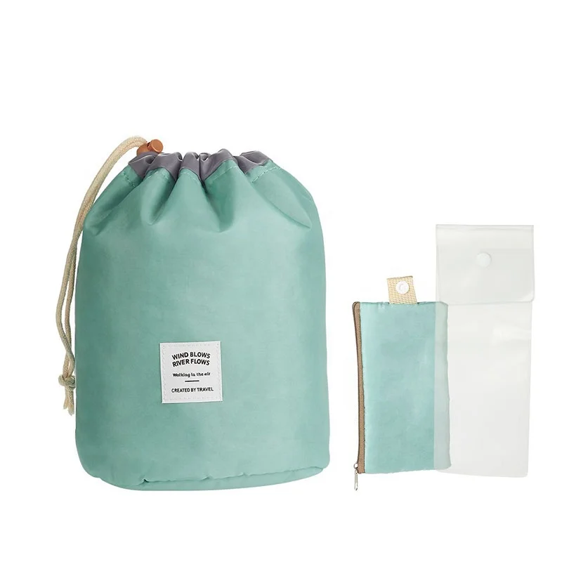 Custom LOGO Barrel Travel Pouch Portable Make Up Organizer Bags Fabric Makeup Cosmetic Bag