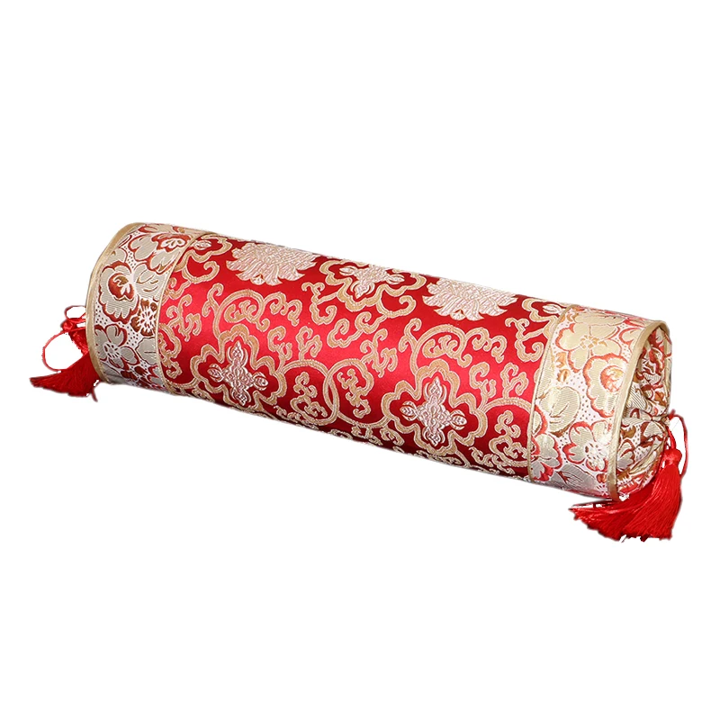Chinese style cylindrical pillow satin embroidered democratic style