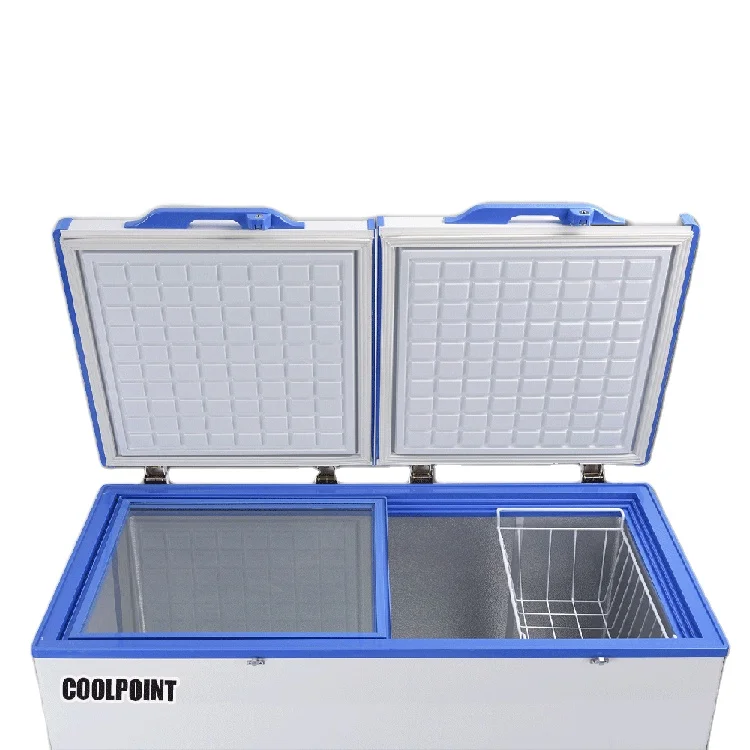 AC/DC horizontal 268 liters ice cream ice lolly fish chicken beef double door double room solar fridge chest freezers