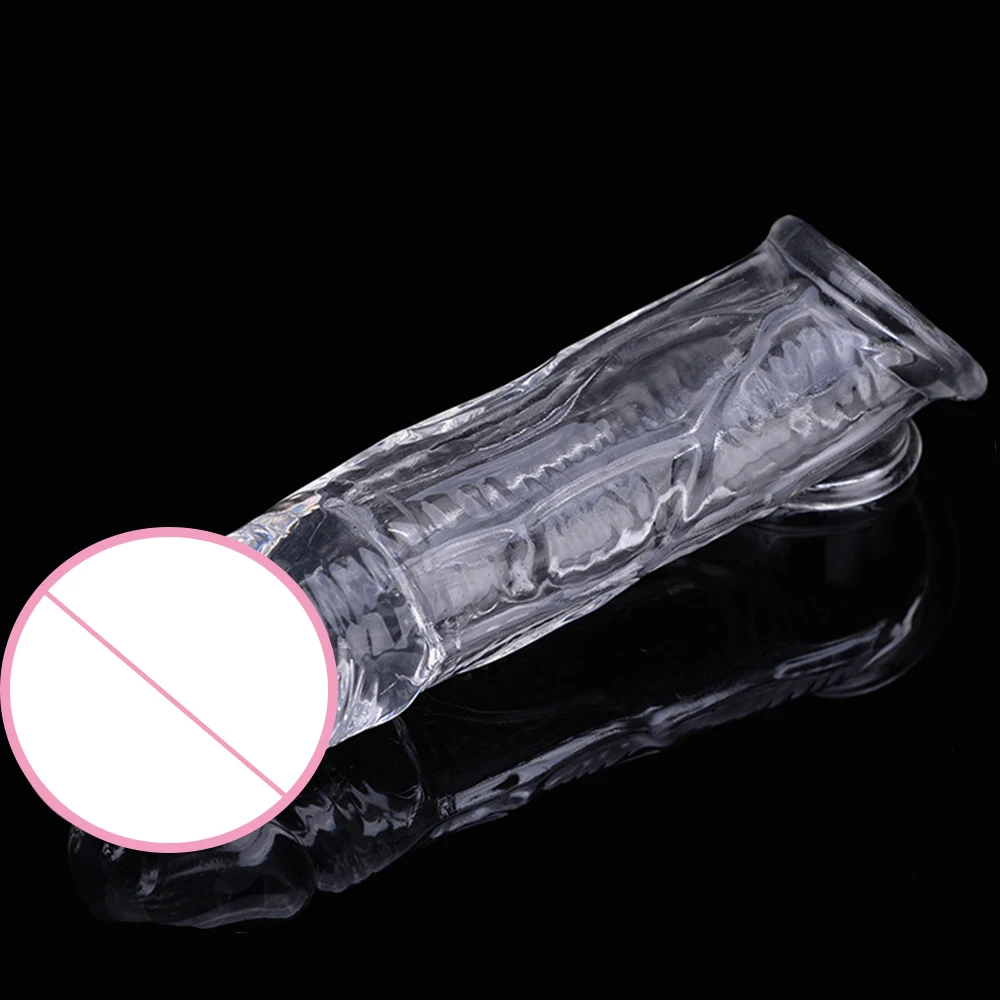 Reusable Silicone Realistic Penis Extension Cock Sleeve Penis Enlarger Delay Condoms for Men Dildo Enhancer Sex Toys