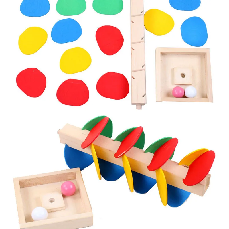 Colorful Leaves Assemble Building Blocks Kids Wooden Game Toys DIY Tree Marble Ball Run Track Blocks Learning Educational Toy