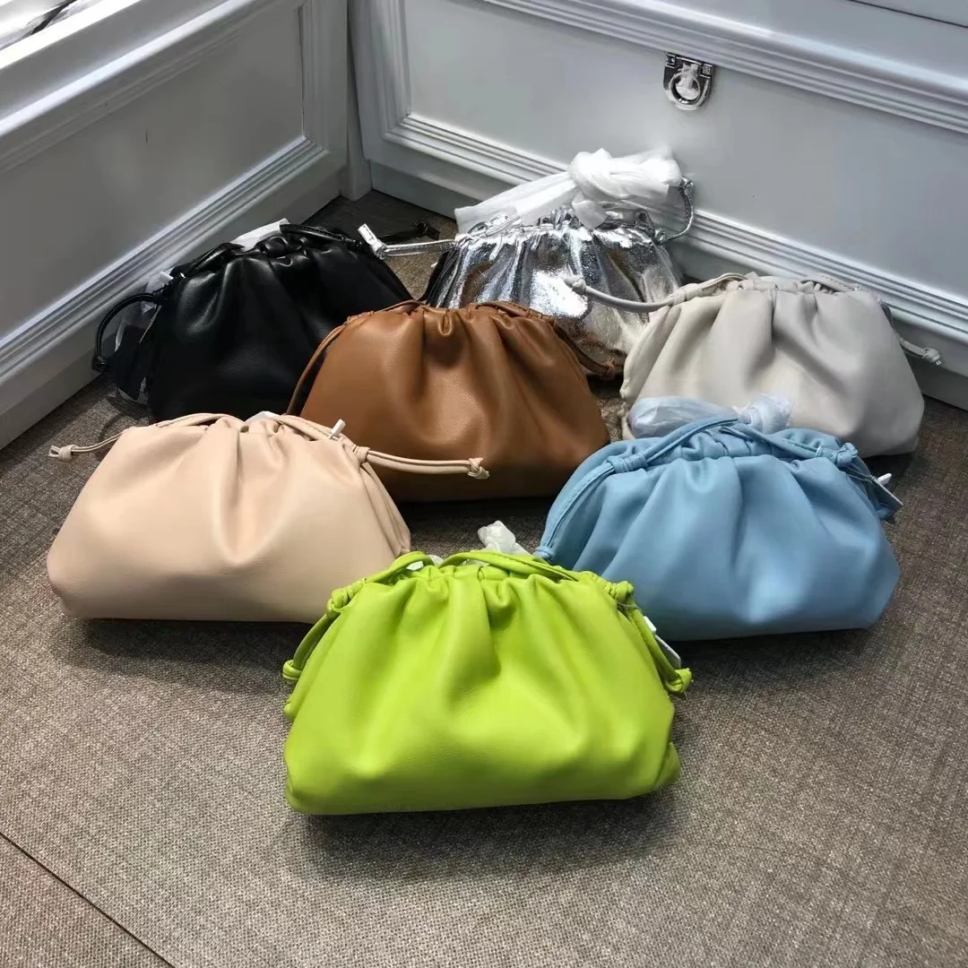 fashion women small genuine leather mini soft cloud bag for lady hand clutch bag purse with string strap pouch evening purse