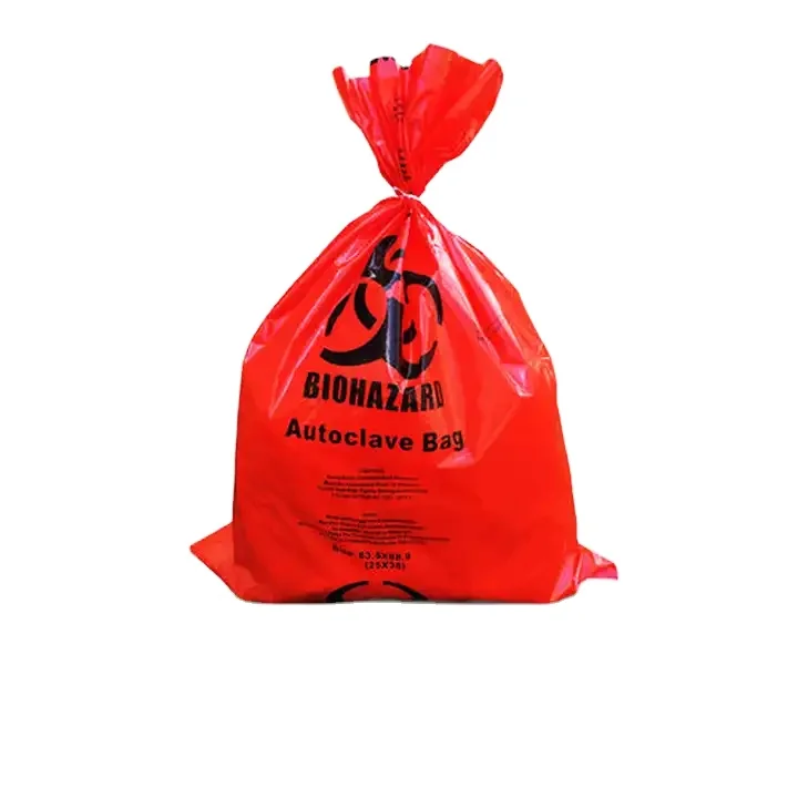 Custom Strong Toughness PE Plastic Safety Autoclave Plastic Biohazard Bag  for Clinic
