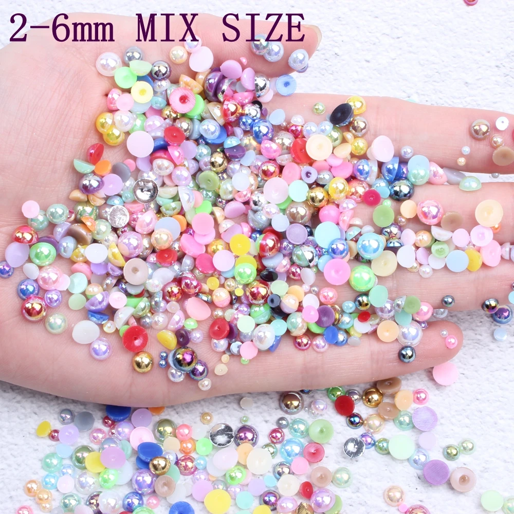 New Style 2-6mm Mix Size 22500pcs Glue On Resin Half Round Flatback Beads For Clothes Dresses Shoes DIY Jewelry Accessories