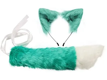 Handmade Fox Wolf Ears Headband and Faux Fur Tail for Halloween Cosplay Party Costume Accessories