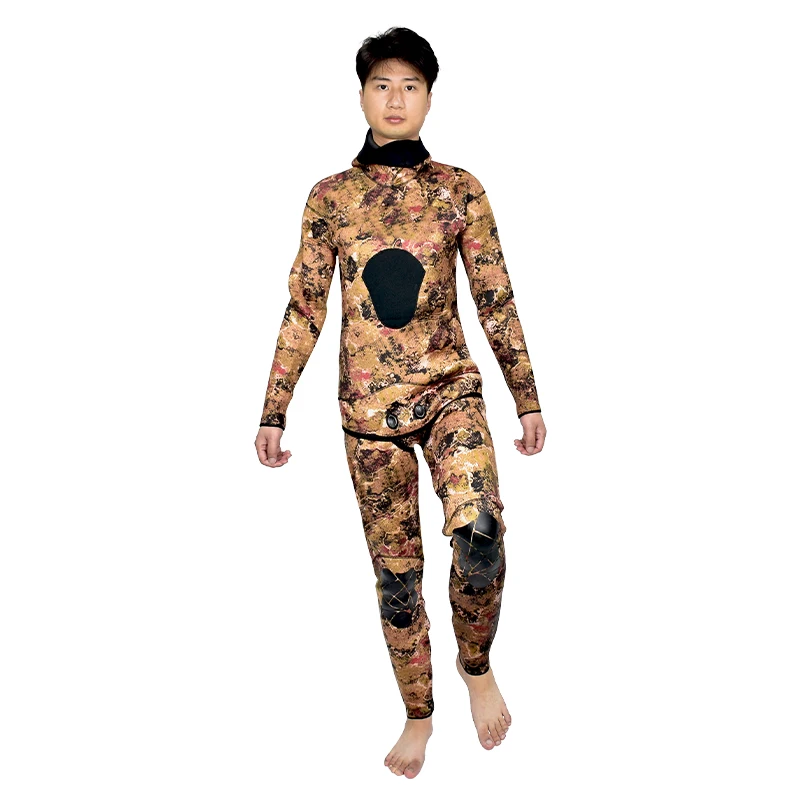 5.5MM CR Open Cell wetsuit Neoprene Hooded Diving Suits mens top long sleeve Spearfishing free diving two piece wetsuit