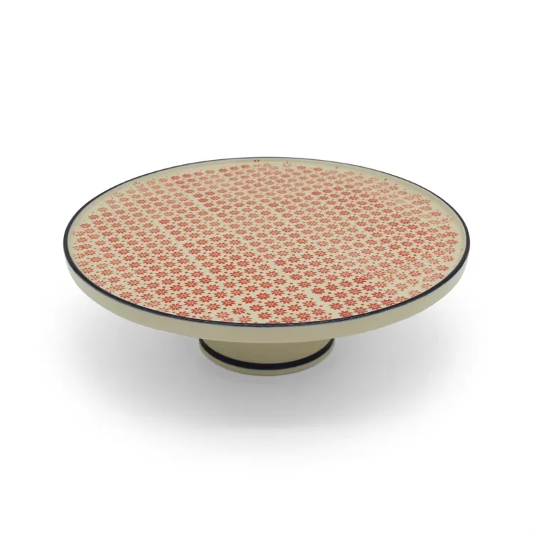 Wholesale ceramic dessert plate cake stands plates with base blue flower printing Japanese style collection