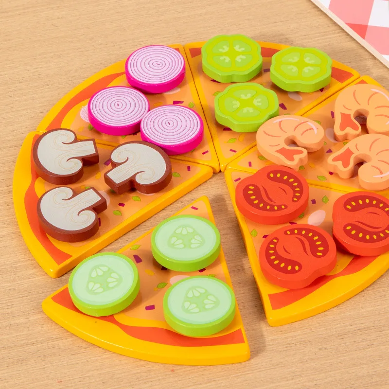 Montessori Education Pizza cookie bake Wooden Toy Set 3D Jigsaw Puzzle Pretend Kitchen Toys For Kids Toddler Boys and Girls