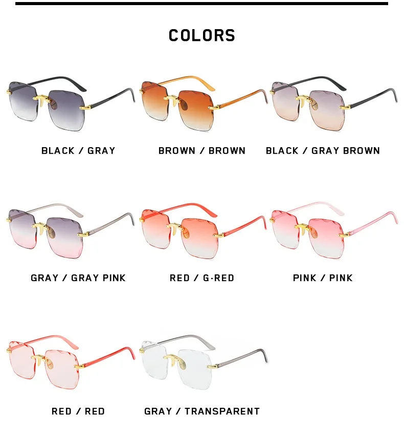 Luxury Rimless Square Sunglasses Woman Brand Designer Frameless Gradient Sun Glasses Man Fashion Vintage