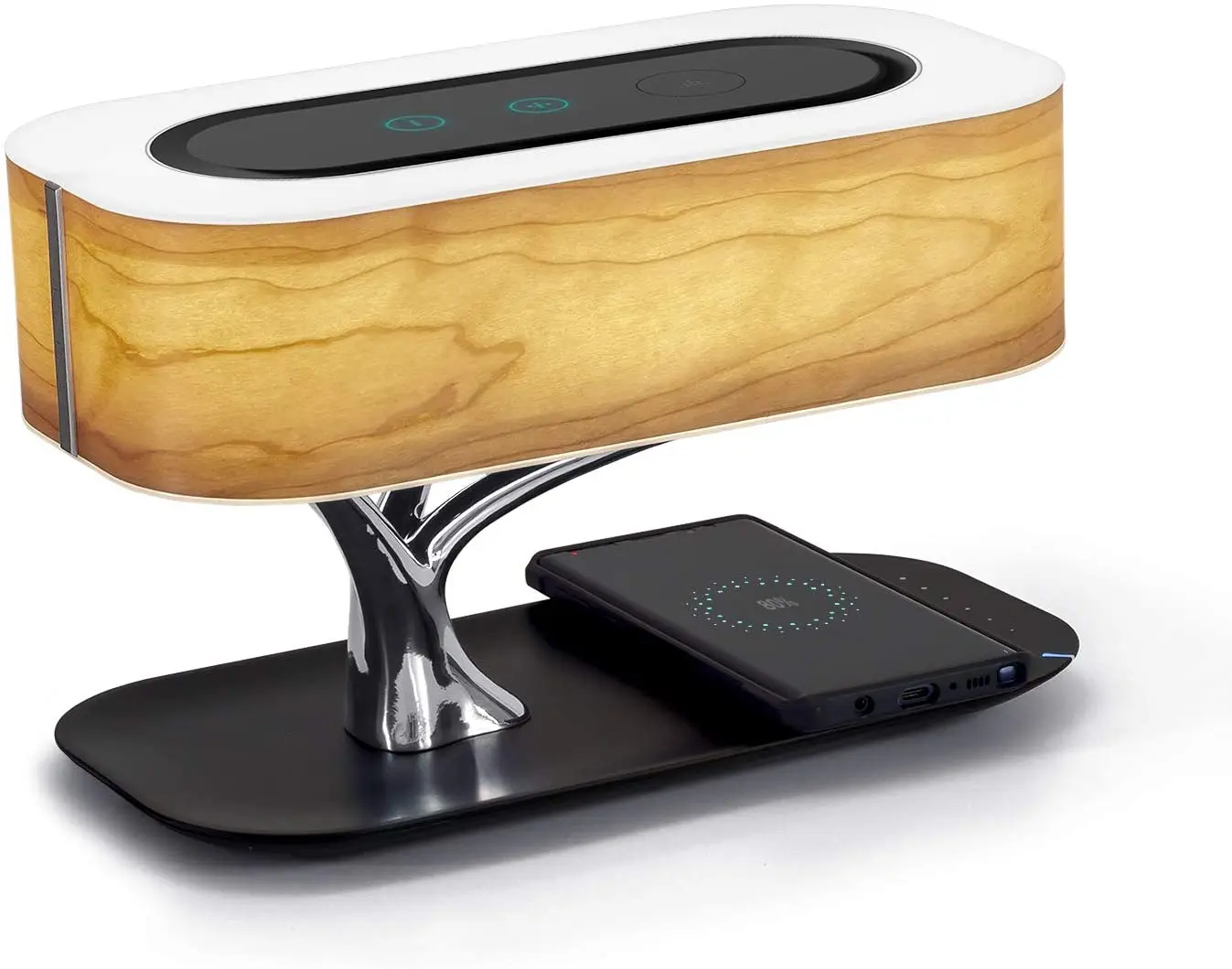2023 Latest Gadget Tree of Light Wooden Desk Lamp New Technology 10W Fast Wireless Charger with BT Speaker Table Lamp