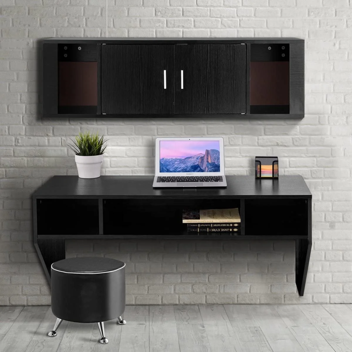 Home Office Bedroom Work Station Desk Wall Mounted Floating Computer Desk with Storage Shelves Floated PC Table
