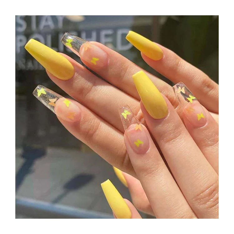 Fashion Quality European Style Yellow Butterfly Ballet Full Cover False Nails Suppliers