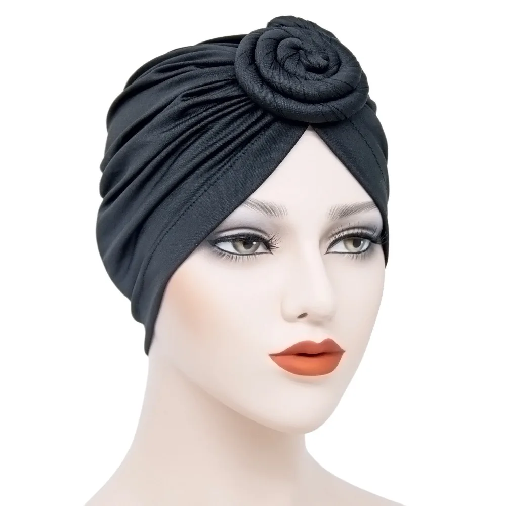 Women African Turban Flower Knot Pre-Tied Bonnet Beanie Cap Headwrap