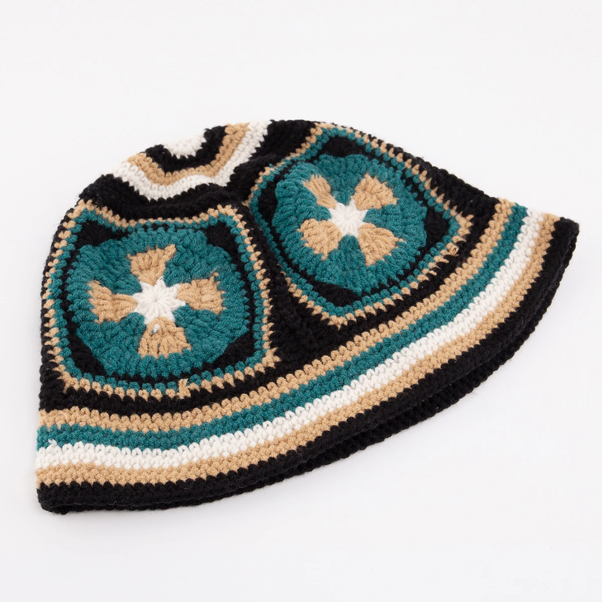 Designer Custom Knitted Flower Decor Bucket Crochet Sun Hats for Women