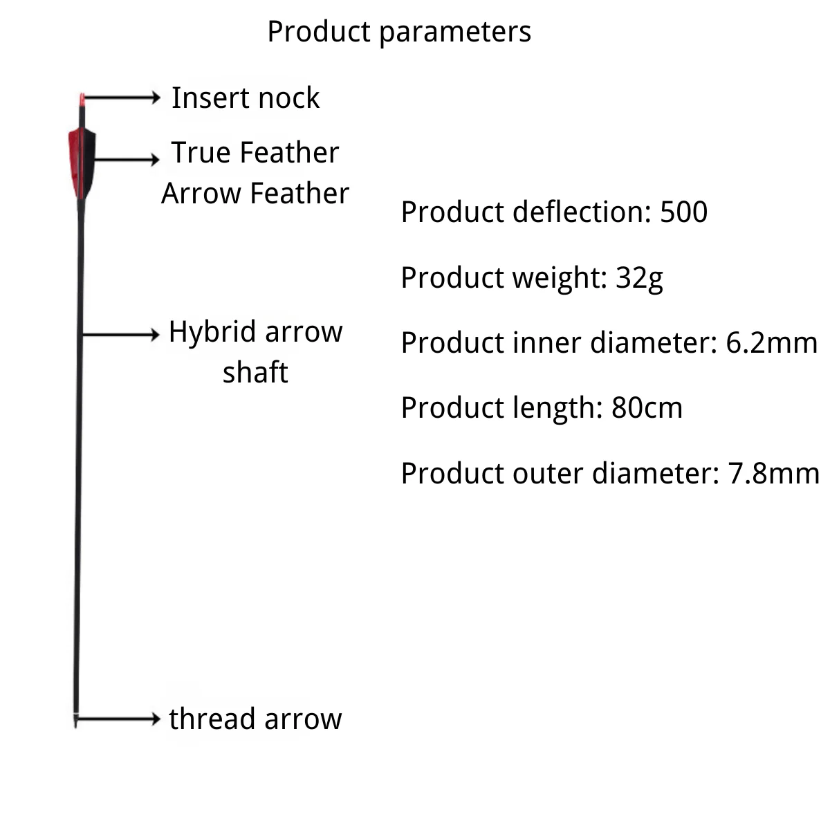 7.8mm Real Feather Hybrid Carbon Arrow Replaceable Arrow Straight Pull Recurve Bow Accessory