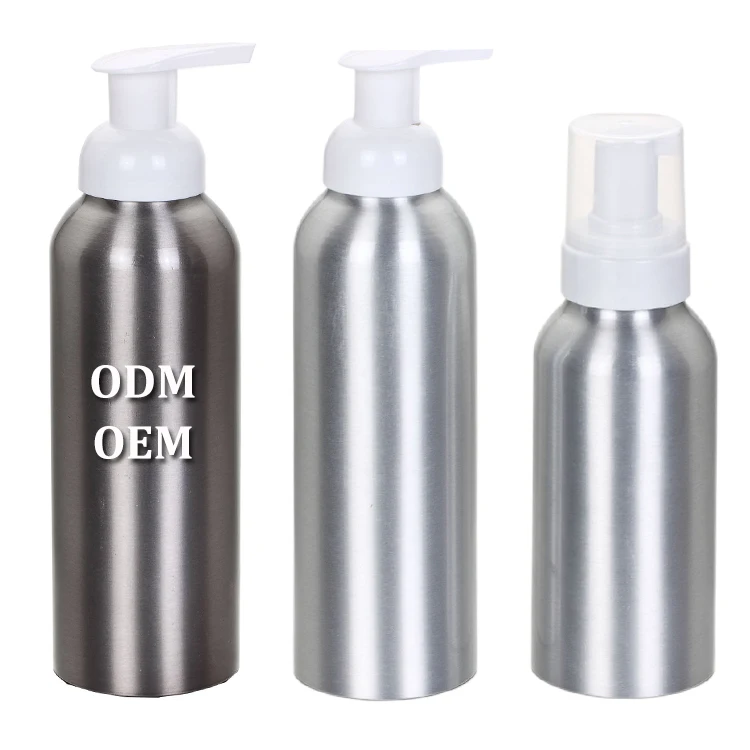 Empty 200ml Cosmetic Spray Bottle Shampoo Shower Gel  Metal Packaging Bottle 250ml Aluminum Hand Soap Bottle With Foam Pump