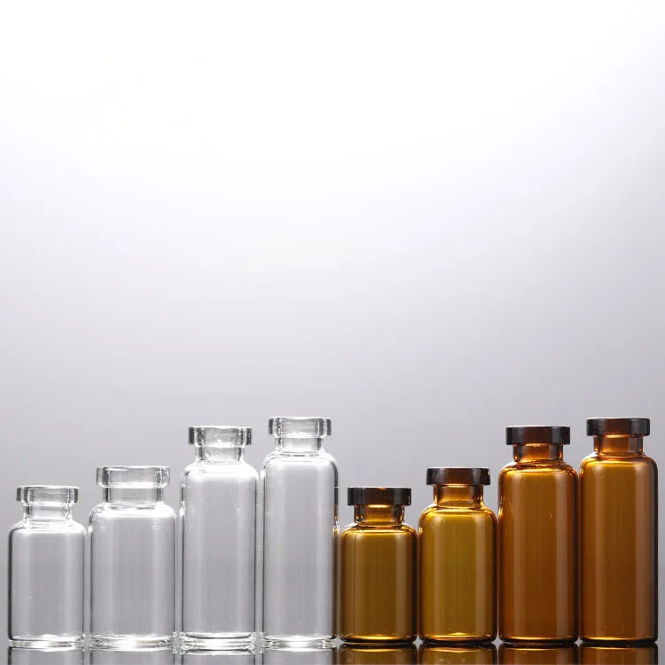 1ml - 50ml Clear amber penicillin bottle pharmaceutical injection use glass vial with rubber sealing lid