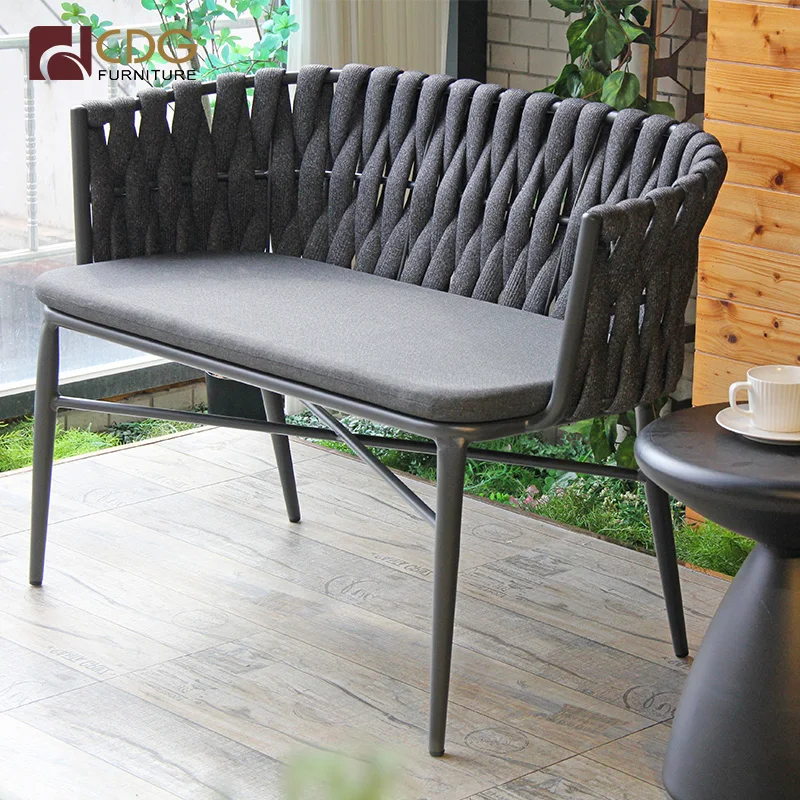 Commercial Furniture For Garden Double Love Chair Aluminum Frame Weaving Rope Chair Outdoor Use