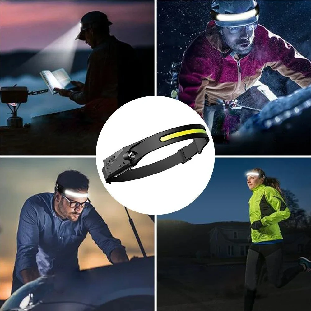 Induction Headlamp COB LED Head Lamp with Built-in Battery Flashlight USB Rechargeable Head Torch 5 Lighting Modes Head Light