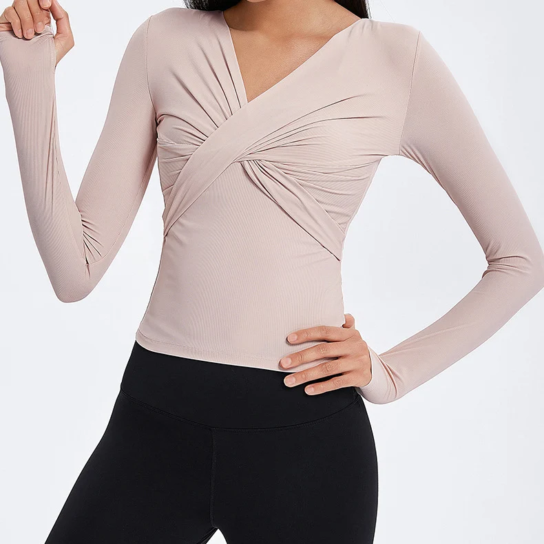 Custom Women front cross Long Sleeve Yoga Tops Wholesale Girls Workout Sports Shirt Women Fitness Active Wear T Shirt