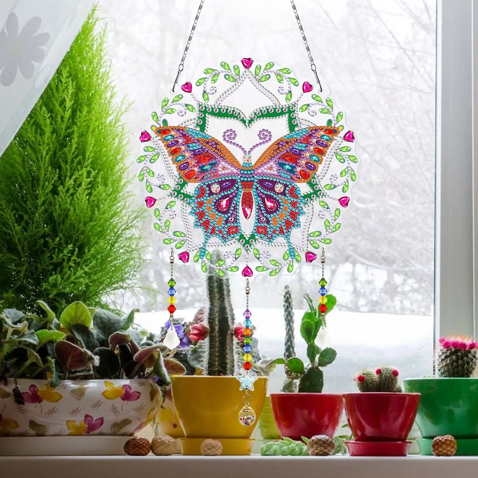 LS 5D DIY Diamond Painting Christmas Diamond Painting Butterfly Pendant DIY Butterfly Embroidery Wind Chime Decoration Painting