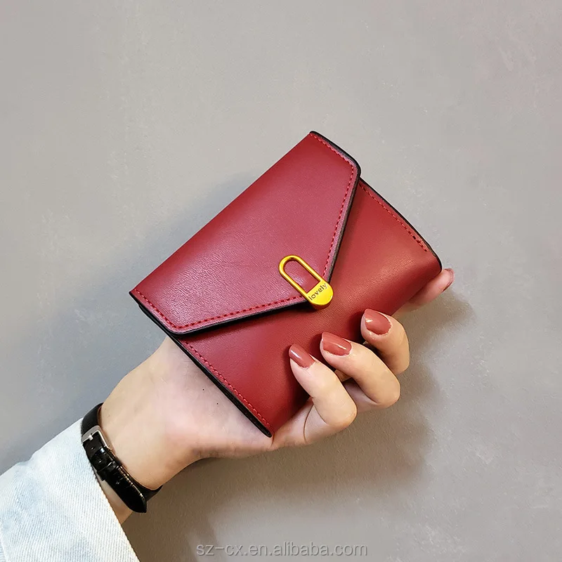Fashion simple wallet fold card holder clip purse business wallet woman vintage black pu leather cash envelope wallet for ladies