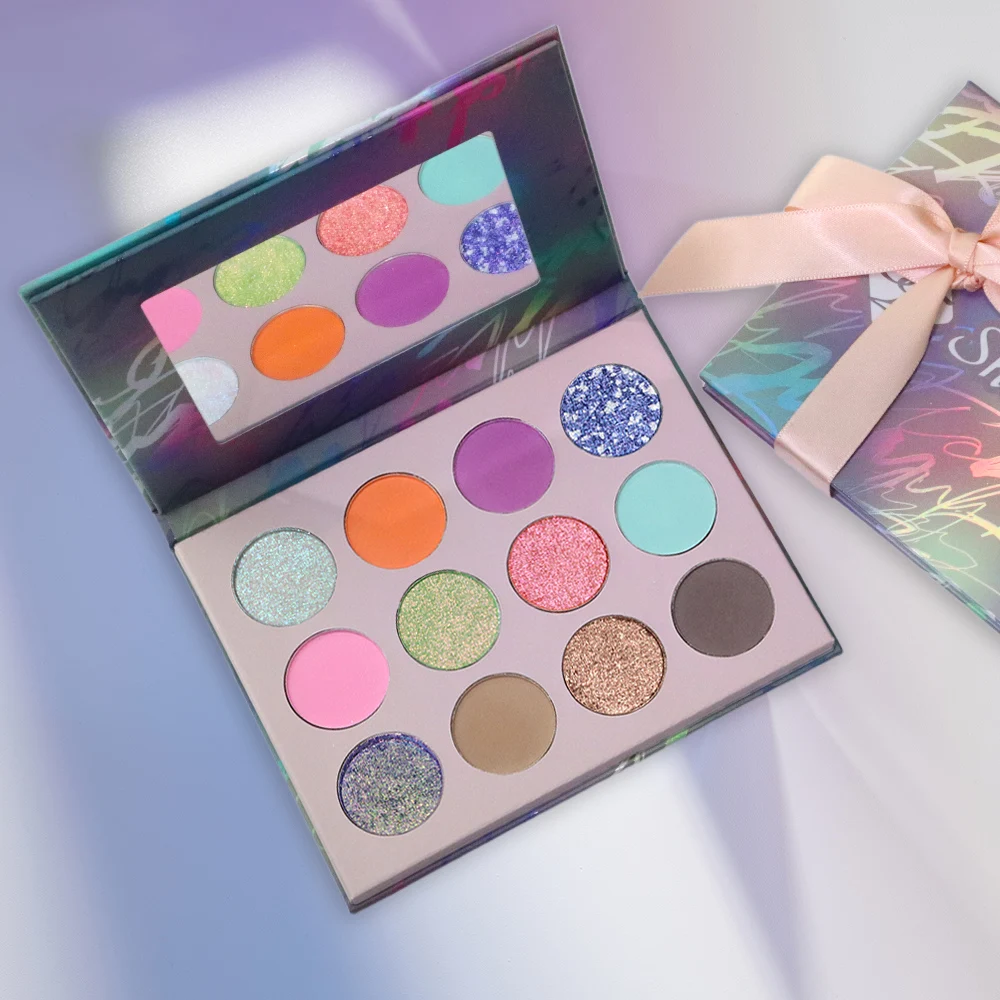 sheeneffect 12colors cream duochrome makeup eyeshadow palette matte shimmer highligter eyeshadow palette case