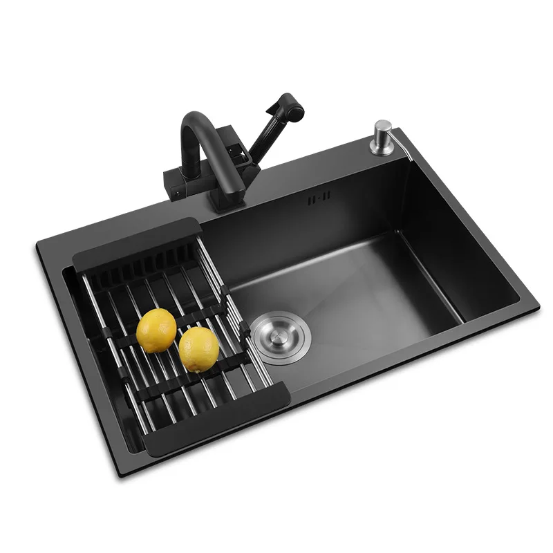 Black Nano 304 stainless steel single-bath manual sink kitchen sink large sink