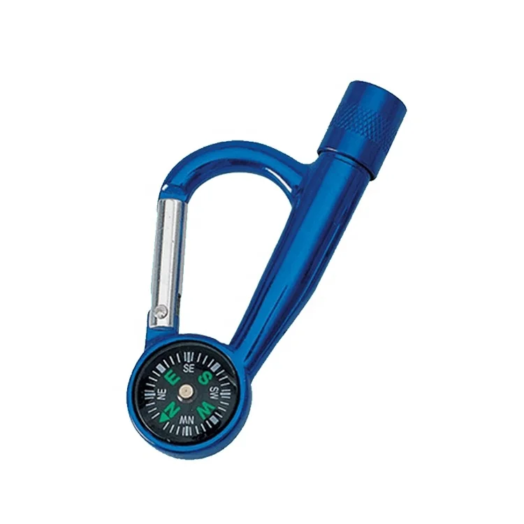 Factory wholesale 9cm aluminum led compass carabiner clip promotional key chain light led flashlight torch