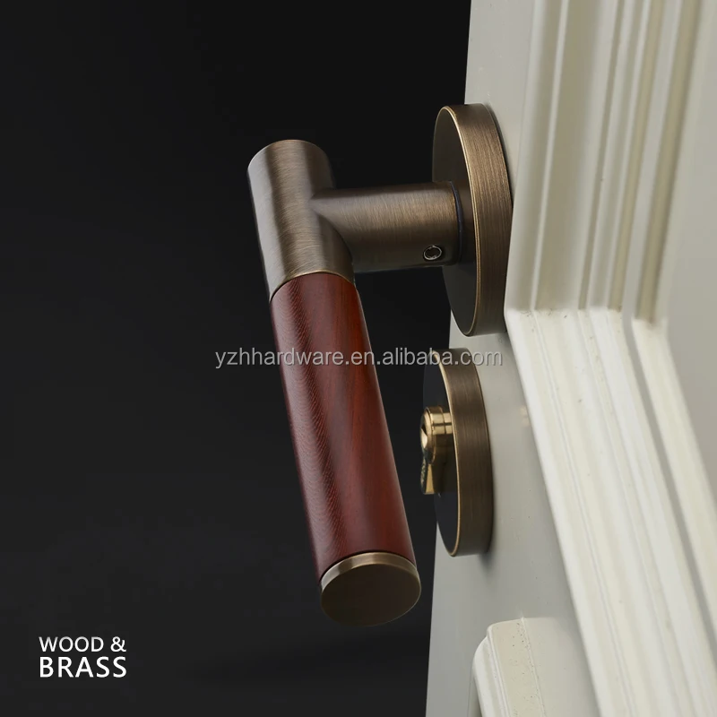 [Цельная латунь] высококачественный замок для межкомнатной двери с дизайном ручки из древесины