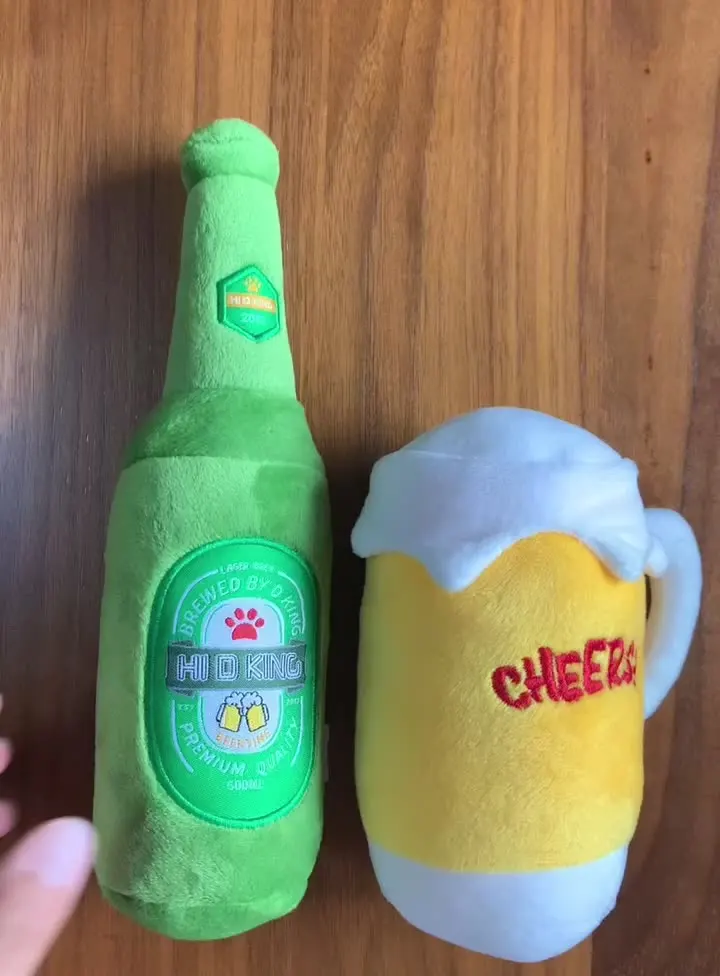 Popular Premium Squeak Plush Pet Toys Beer Bottle Cup Shape Dog Toy
