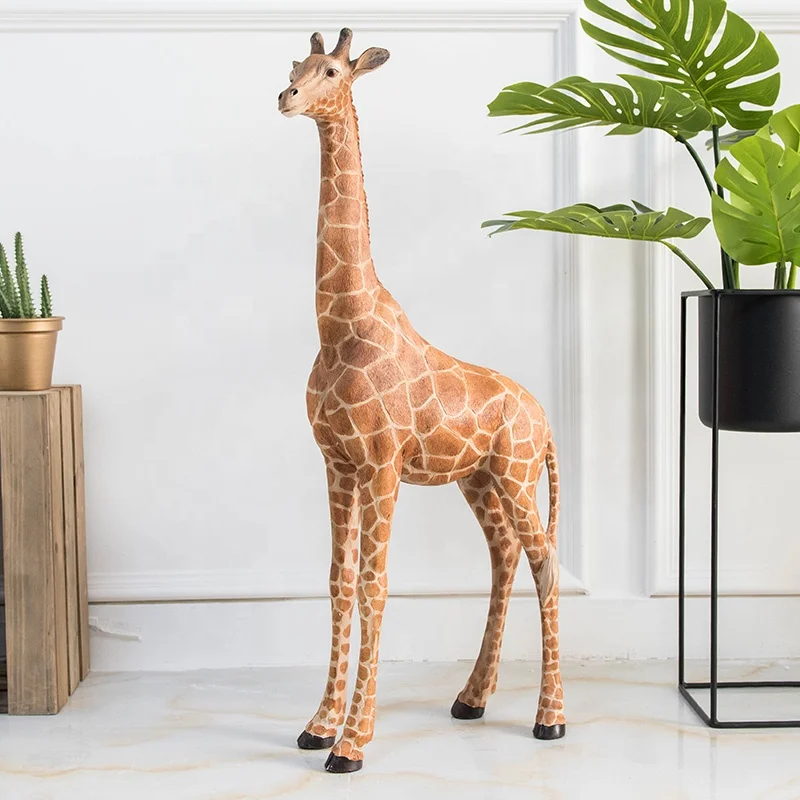 Artificial African animal resin large giraffe statue for shop window display Rural nature style