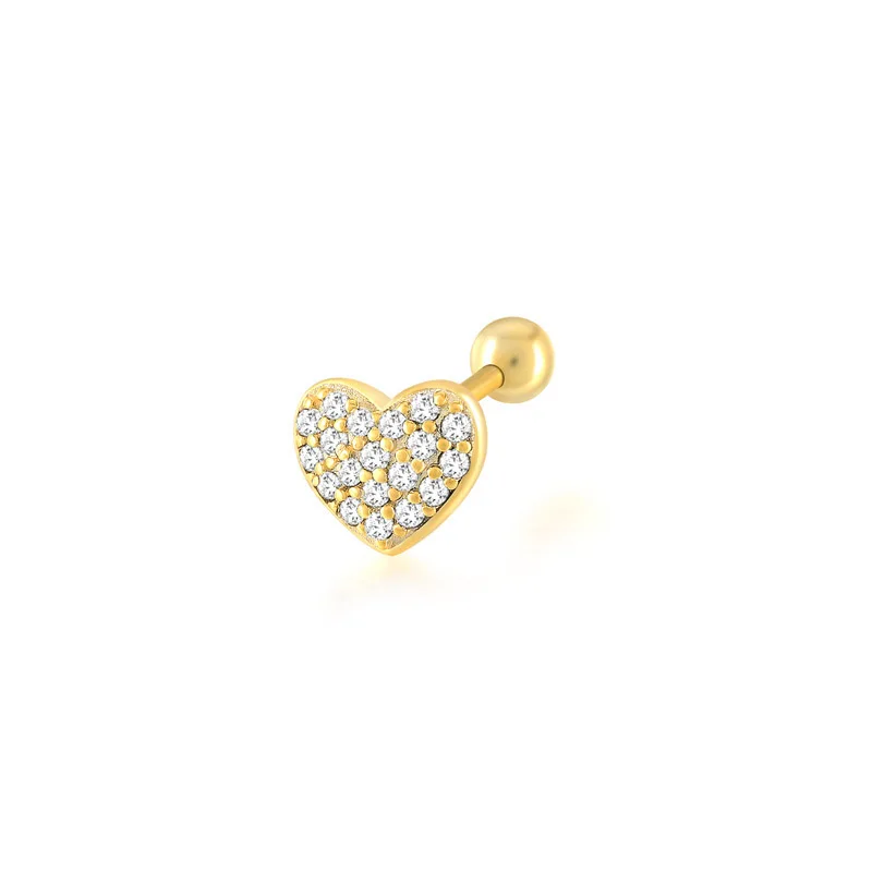 JCA S925 sterling silver light luxury ins heart-shaped full diamond thread piercing earrings