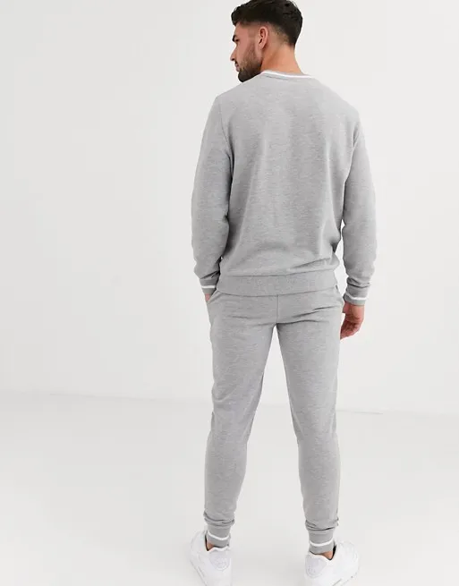 Sales Promotion Men Pre-shrunk Crewneck Heavy Cotton Blank Grey Private Label Tracksuit