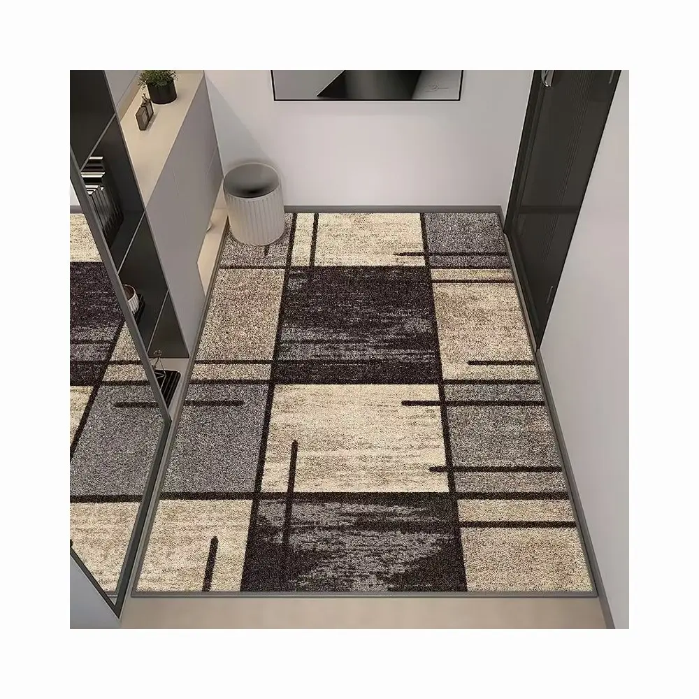 faux cashmere brown square pattern high-end  home decoration entrance doormat environmentally friendly and machine washable