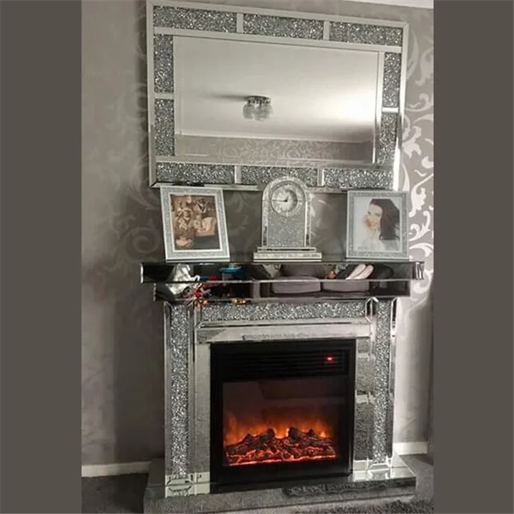 
Factory direct sale OEM living room decoration furniture luxury silver glass electirc indoor mirrored fireplace 