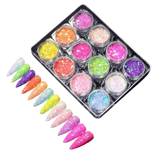 New Nail Art Laser Glitter Sequins 12 Colors Nail Decoration Set