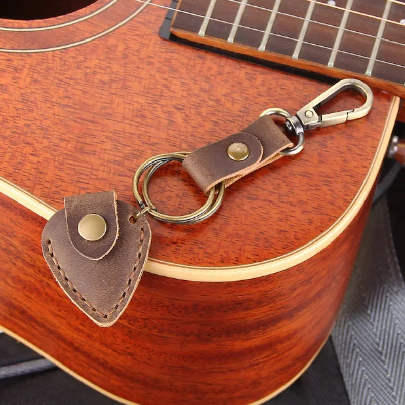 YY Stocked Genuine Leather Guitar Pick Holder Portable Guitar Pick Case Music Instrument Plectrum Cover for Musicians