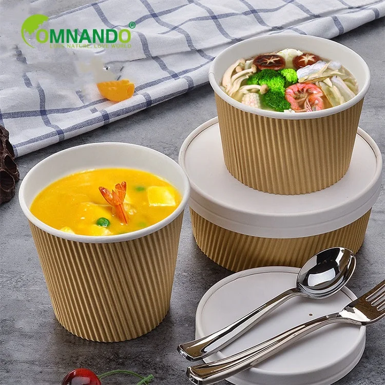 new style kraft paper corrugated soup cups for thickening hot and cold food disposable kraft paper soup cups