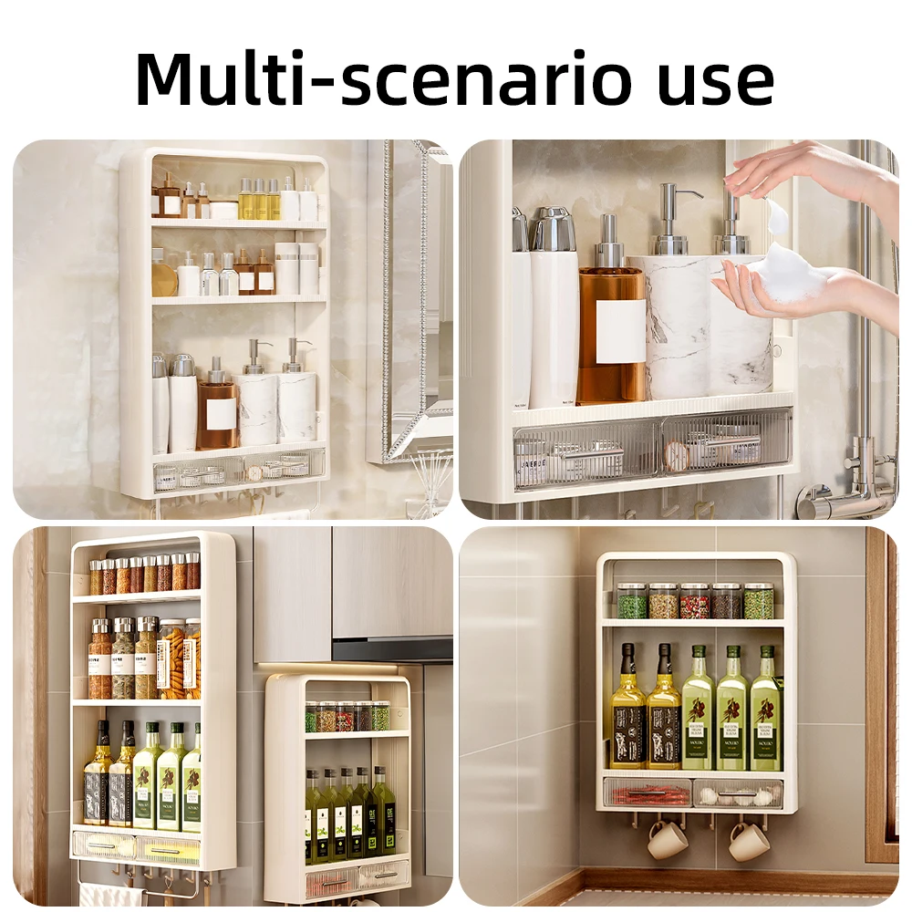 Best Price 3-Layer Wall-Mounted Plastic Storage Rack Decorative Makeup Organizer Cosmetic Shelving Units for Bathroom Kitchen