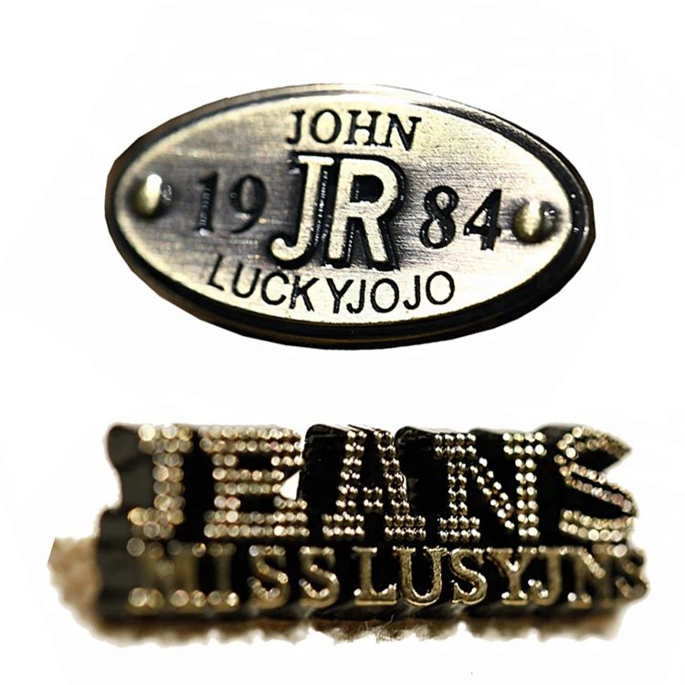 Custom Private Brand Logo Clothing Metal Tag Handbag Accessories Metal Label Tag Plated Gold Custom Logo Metal Clothing Label