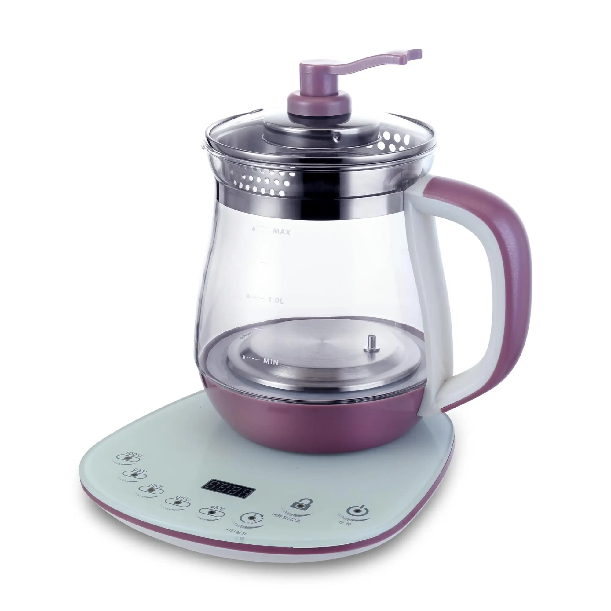 New design blue Led light auto shut-off glass electric kettle ss power base electrical glass kettle