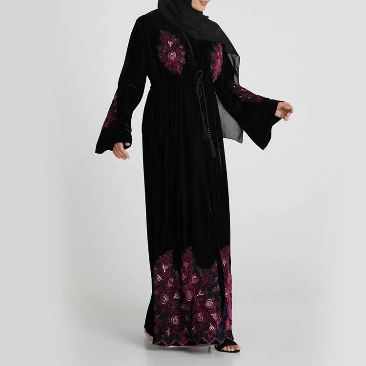 2019 Newest Fashion Embroidered Islamic Jubah Gaun Western Style Turchia For Girls Abaya