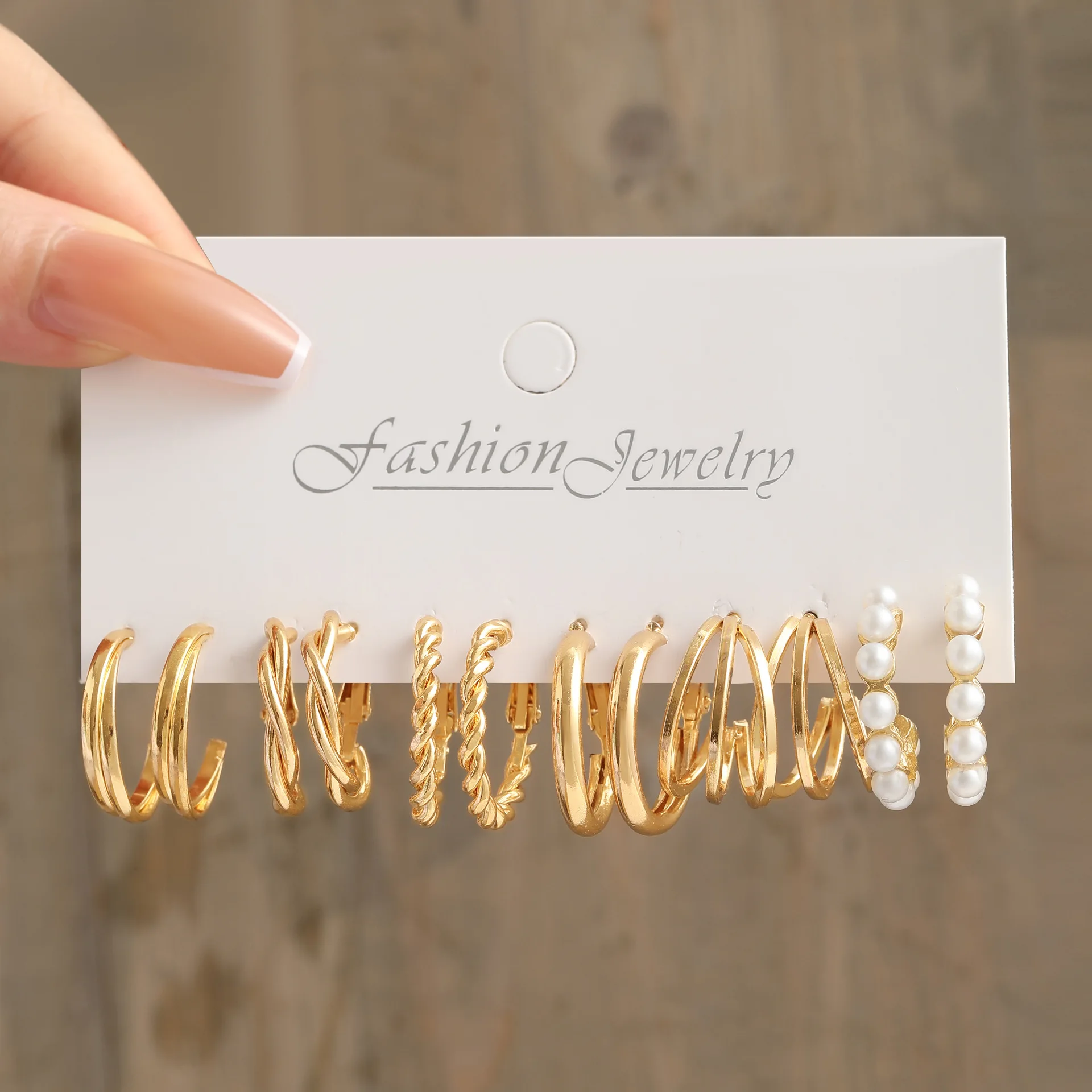 Custom Gold Statement Hoop Earrings C Shape Chain Twisted Loop 6 Pairs Earrings Kit