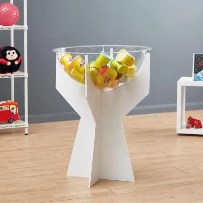 Custom Half Sphere Clear Retail Dump Bin Display Acrylic Dump Bin with White Base for Promotion,Fishbowl Dump Bin